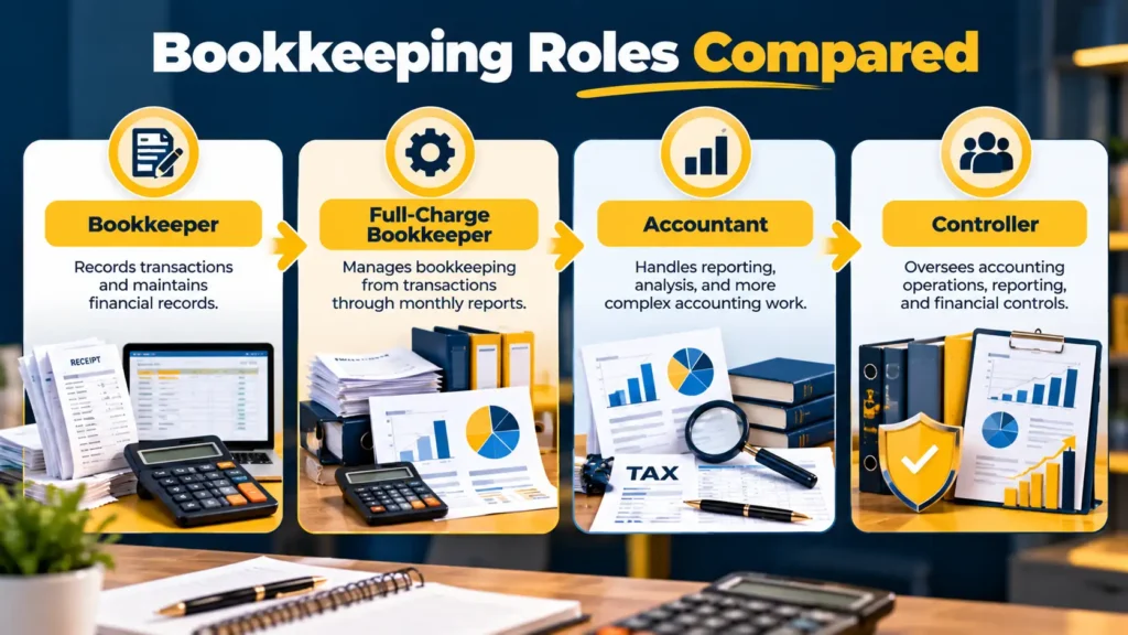Full-Charge Bookkeeper vs. Bookkeeper, Accountant, and Controller